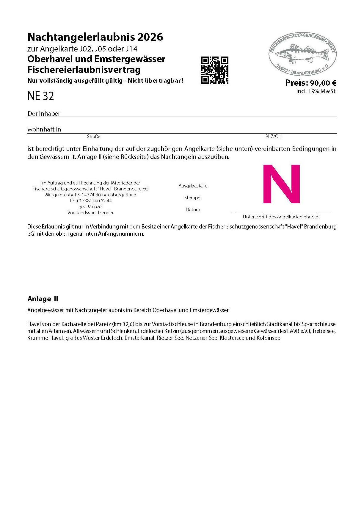D32 - Digitale Nachtangelerlaubnis Oberhavel und Emstergewässer